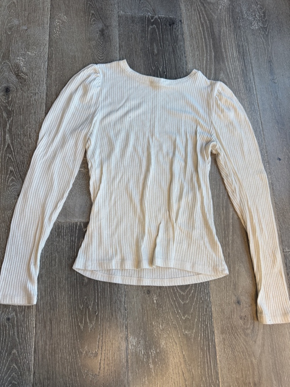 Z Supply Cream Ribbed Puff-Shoulder Long Sleeve Top MK0588